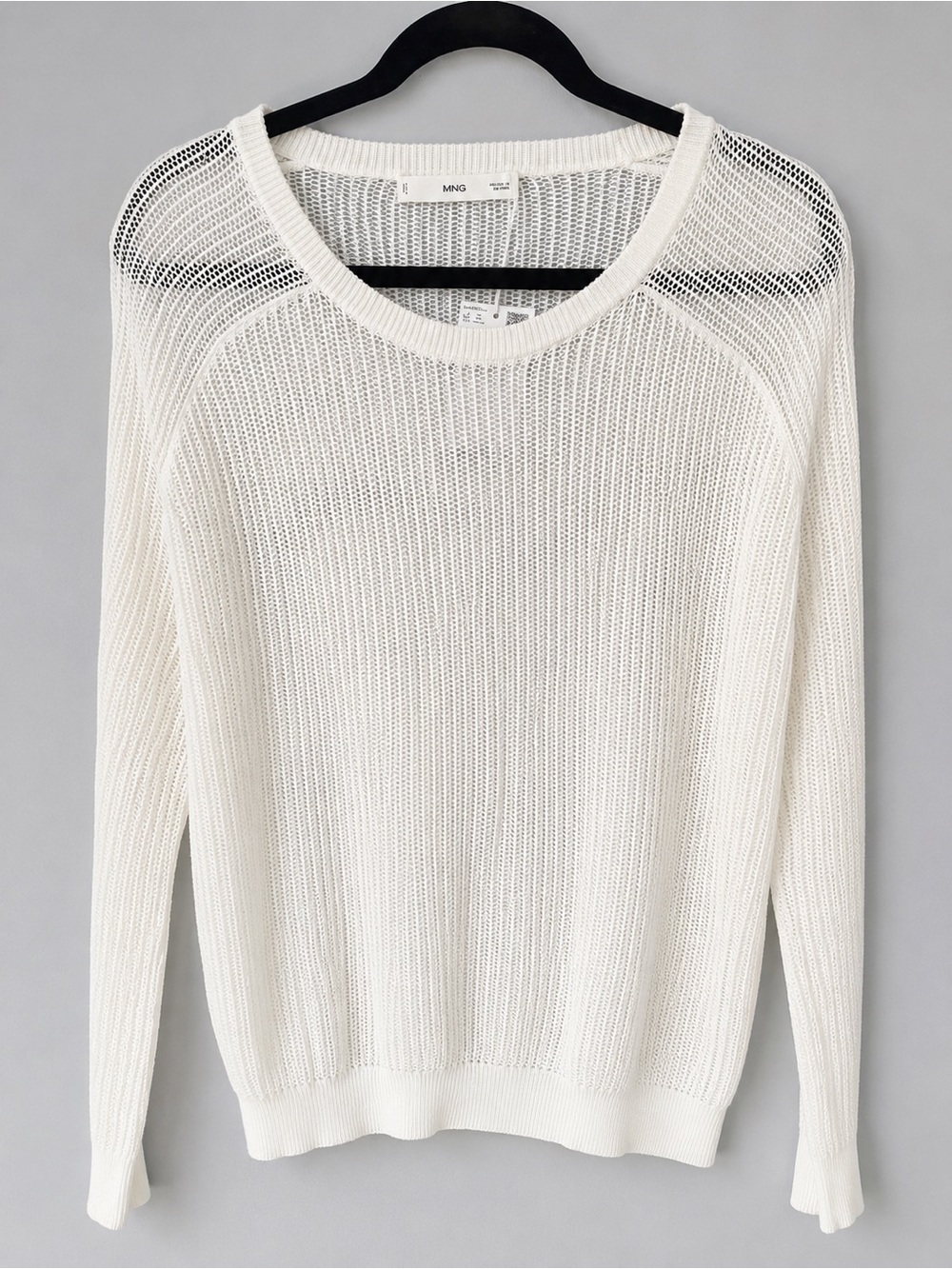 Mango Women's Cream Open-Weave Crew Neck Sweater